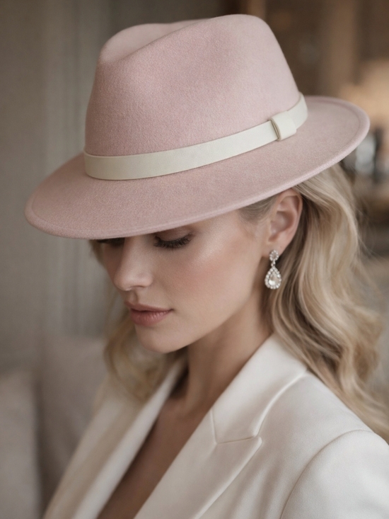 J. Crew Accessories - J.Crew Blush Pink Wool Fedora Hat M/L NWT Wide Brim Luxury Style
